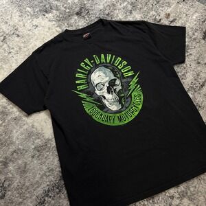 Harley Davidson Mens T-Shirt Large Black Green Skull Timpanogos Lindon UT Cotton